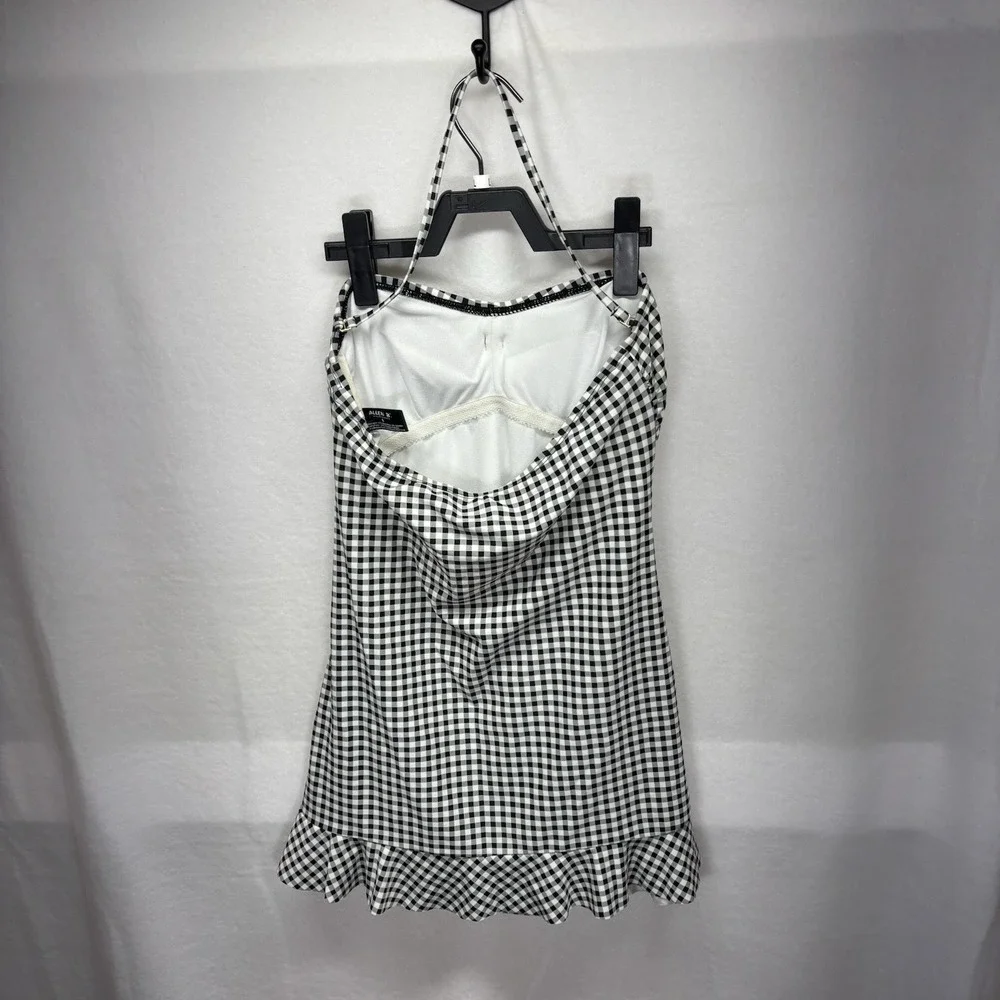 Allen B‎ Schwartz Women's One Piece Swimsuit Swim Dress Black White Gingham sz 6